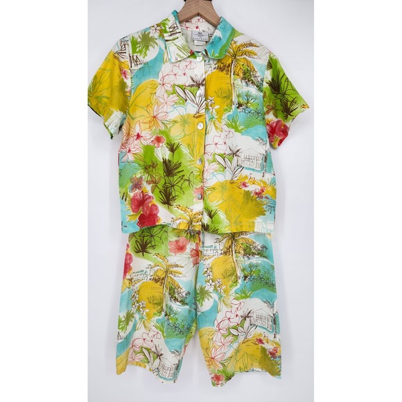 Hot Cotton by Marc Ware Other - Hot Cotton Petite Womens 2 Piece Linen Blend Set Small S Beachy Tropical‎ Resort
